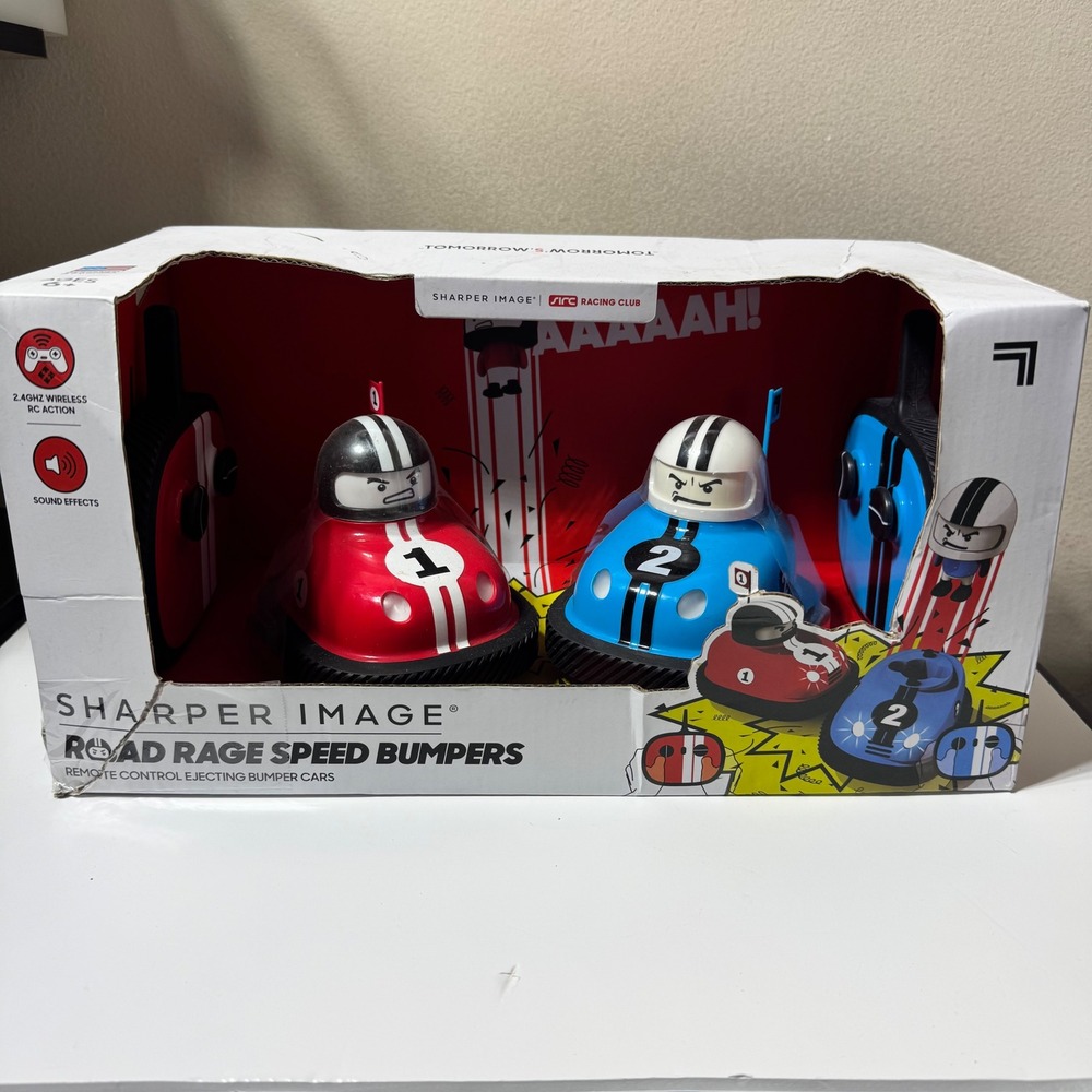 Sharper Image Road Rage Speed Bumpers RC Ejecting Bumper Car Set Red Blue New